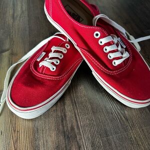Vans Red Canvas Sneakers with White Laces Size 7.5 Men/9 women